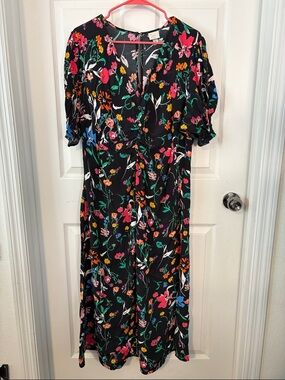 a new day Black Maxi Dress with Pink, Green & Blue Floral Print